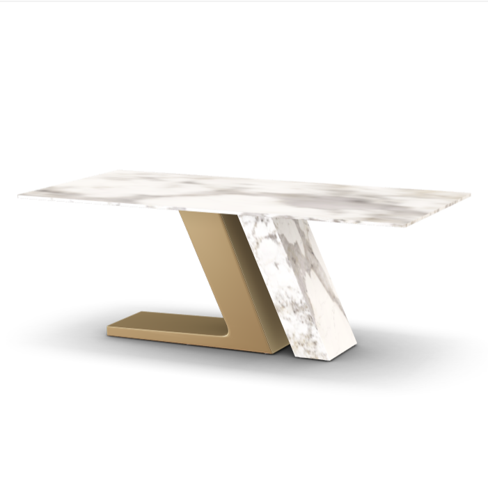 Luxotic 2000mm Modern Stone Top Dining Table for 6 with Stainless Steel Base Gold