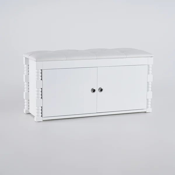 White Hallway Bench with Shoe Storage Leather Upholstered
