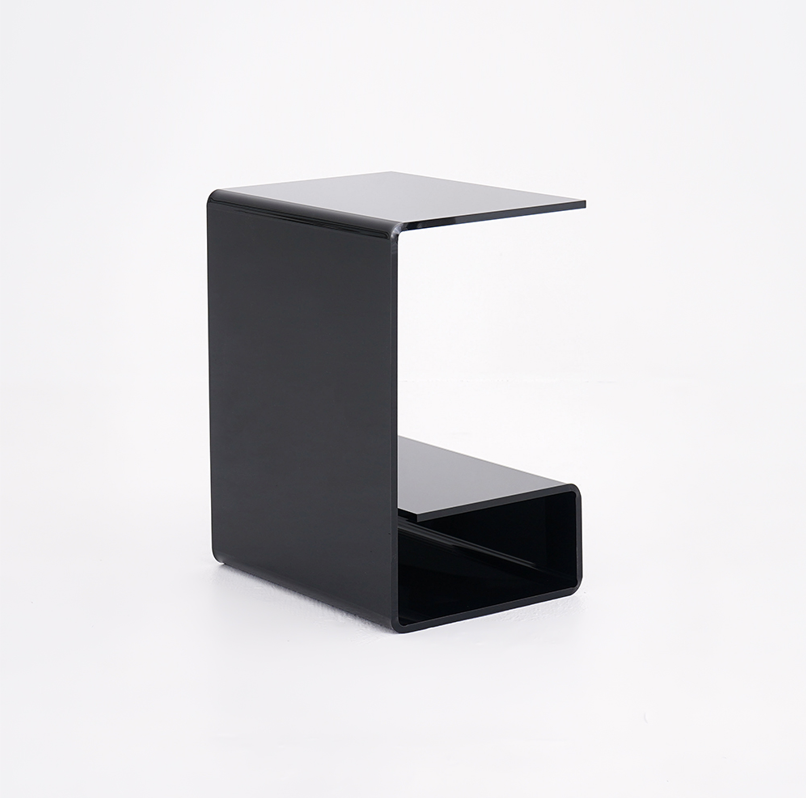 Modern Black Acrylic End Table with Storage C-Shaped Side Table