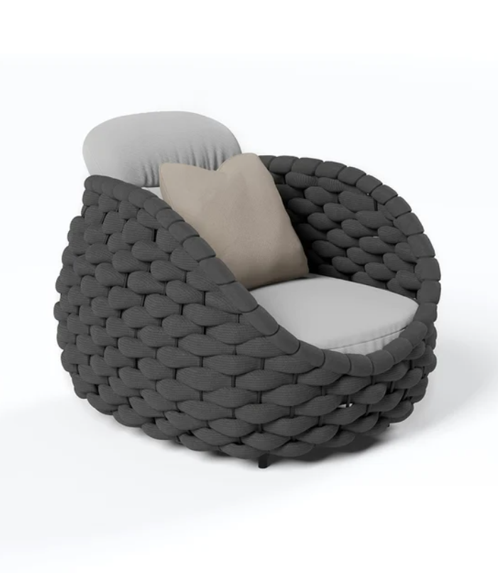 Moderner Sessel mit gewebtem Seil und abnehmbarem Kissen in Grau & Schwarz