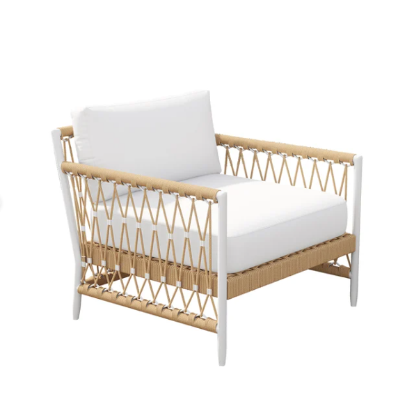 Ropipe Woven Rope Outdoor Armchair Accent Chair with White Polyester Cushion