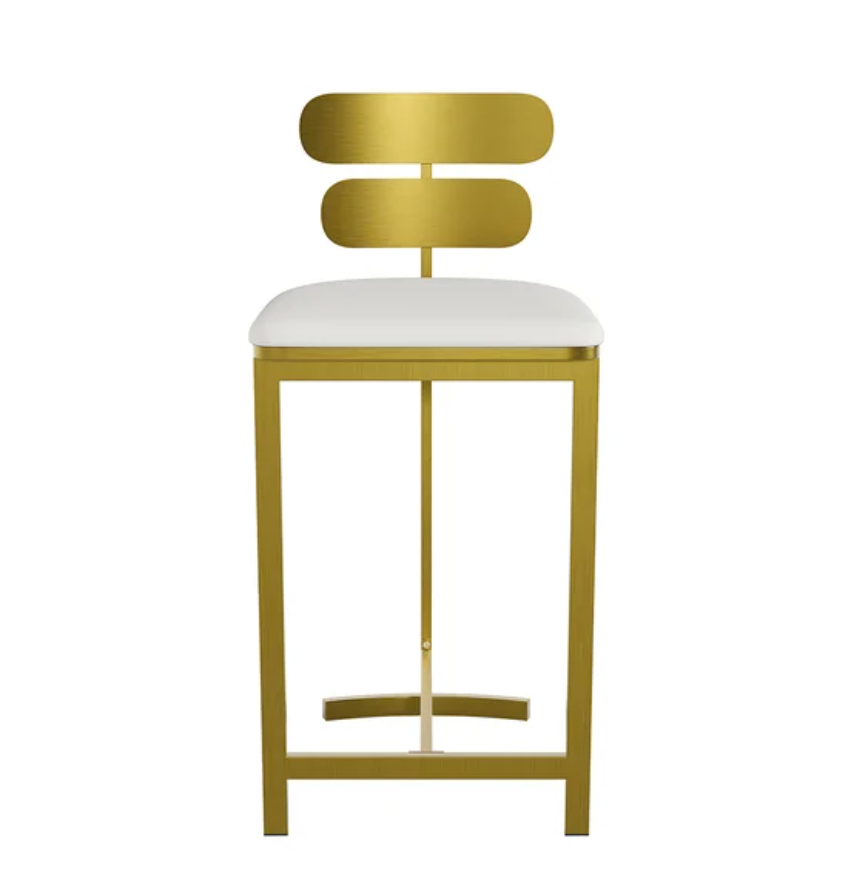 Tabourets de comptoir en cuir PU de cuisine moderne blanc avec dossier bas et pieds en métal doré