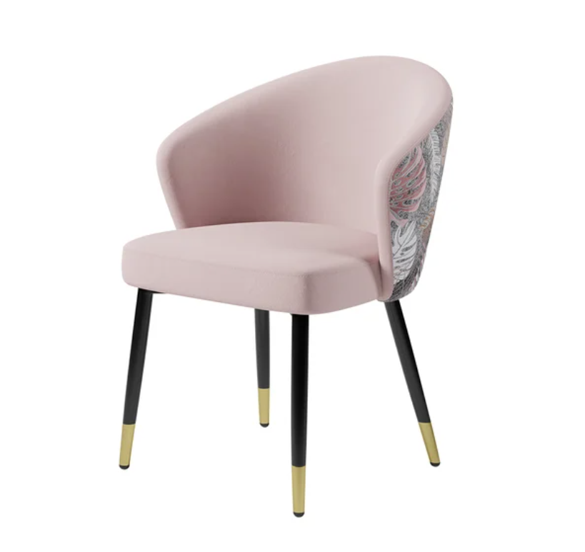 Silla de comedor de terciopelo tapizada rosa, sillón moderno en dorado y negro