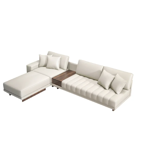 126" L-Shaped White Modular Sectional Sofa Chaise with Ottoman for Living Room