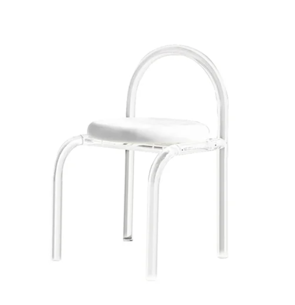 Modern White Vanity Stool with Back Velvet Upholstered Acrylic Chair for Bedroom
