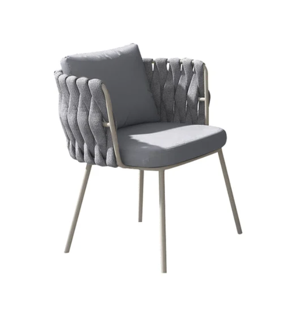 2 Pieces Mid Century Modern Aluminium & Ropes Outdoor Patio Dining Chair Armchair Grey