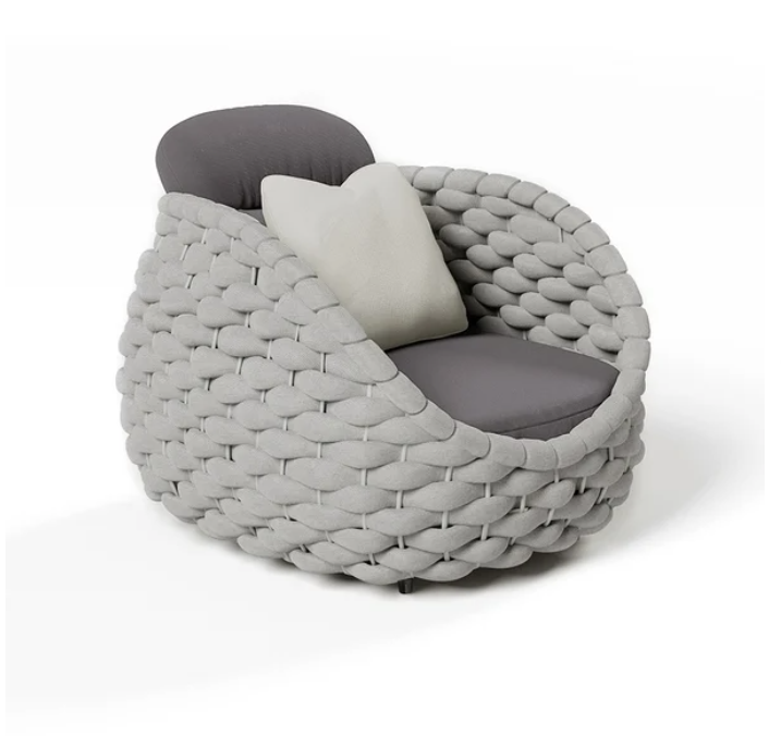 Tatta Modern Outdoor Chair Woven Textilene Rope Armchair with Removable Cushion in Gray