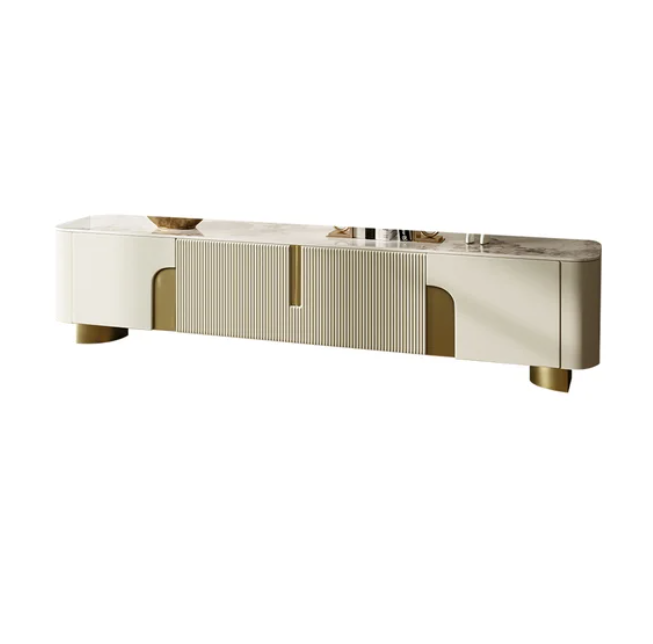 Artus Modern Beige TV Stand Stone Top 4 Doors with Storage Media Console TV up to 2159mm