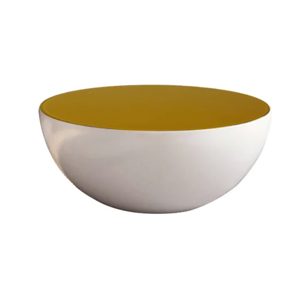 Modern White Round Drum Coffee Table Hollow Interior Storage Yellow Top 1 Piece