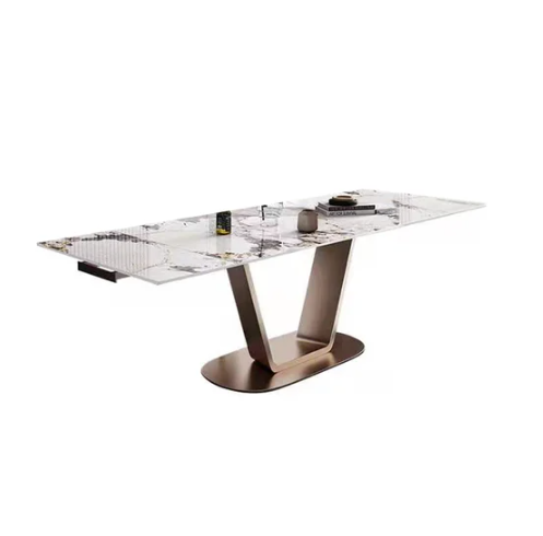 Rectangle Extendable Dining Table with Sintered Stone Top & Stainless Steel Base
