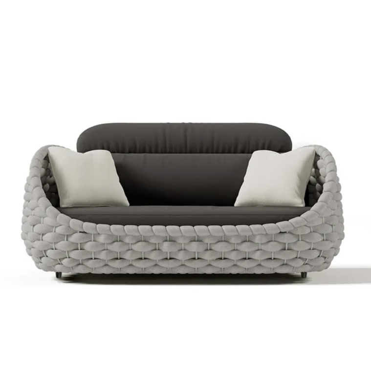 Tatta Grau 2-Sitzer Seil gewebtes Gartensofa mit abnehmbaren Kissen