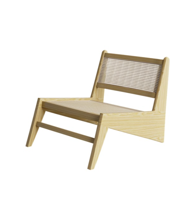 Rattan and Wood Lounge Chair Accent Chair in Natural