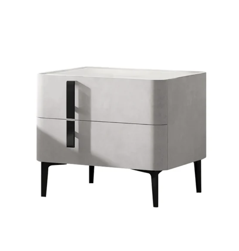 Modern White Bedside Table with Drawers & Sintered Stone Top Freestanding Nightstand
