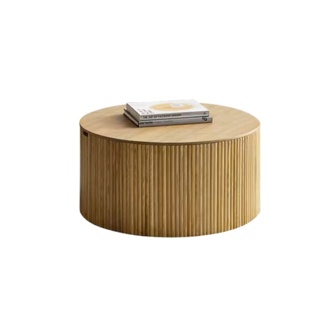 700mm Japandi Round Wood Coffee Table with Storage in Natural