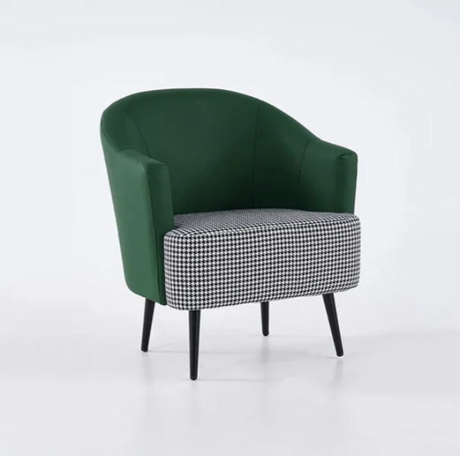 Modern Houndstooth Accent Chair Arm Chair in Green with Linen Upholstery