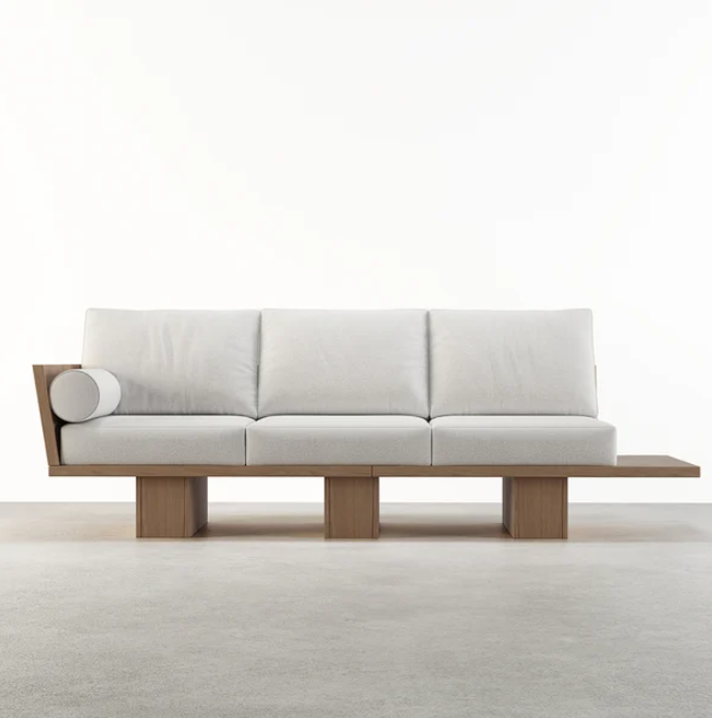 2460 mm Walnuss-modernes Holz-Wohnzimmer-Sofa für 3-Sitzer-Polsterung aus Baumwolle und Leinen