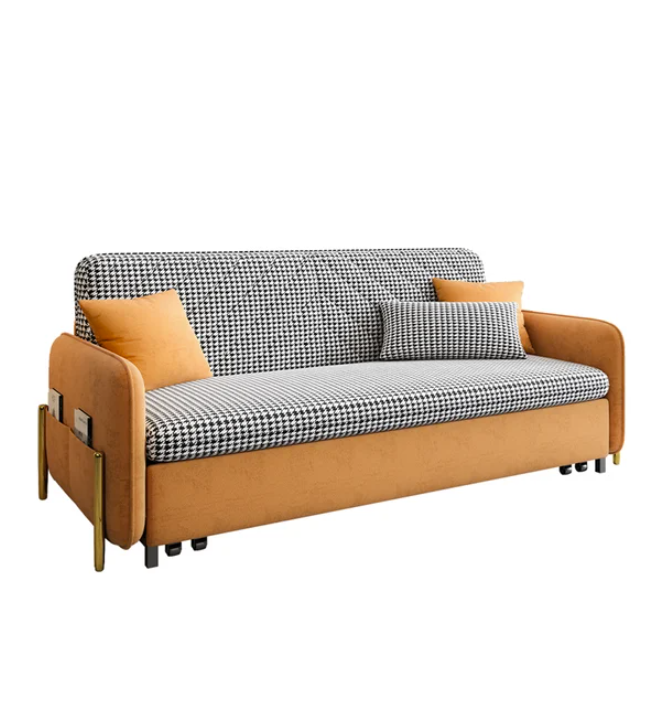 Sofá cama doble de 1360 mm, sofá cama convertible tapizado en naranja con almacenamiento
