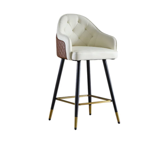 Modern PU Leather Counter Height Bar Stool with Full Back & Arms in Beige 