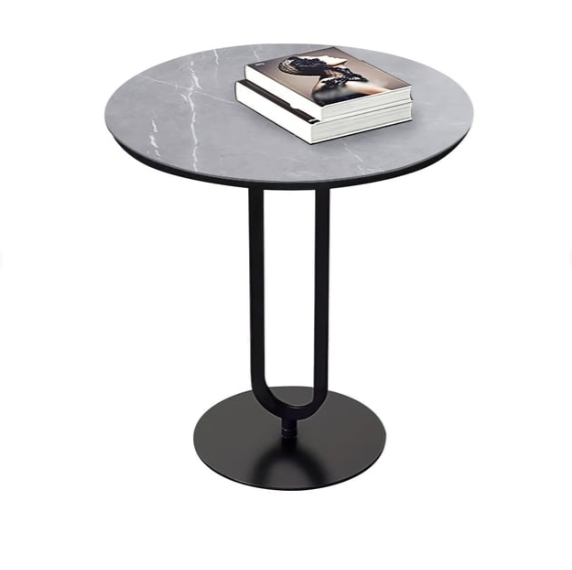 Modern Dark Gray Sintered Stone End Table Round Side Table Carbon Steel Base