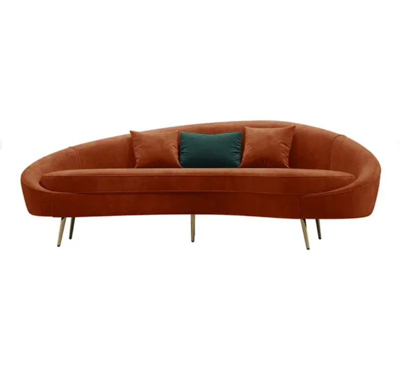 Modern 83" Bronze Velvet Curved Sofa 3-Seater Sofa Toss Pillow Included