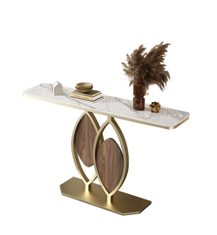 Mesa consola Duo blanca de 1000 mm, moderna mesa decorativa para entrada con tapa de piedra sinterizada