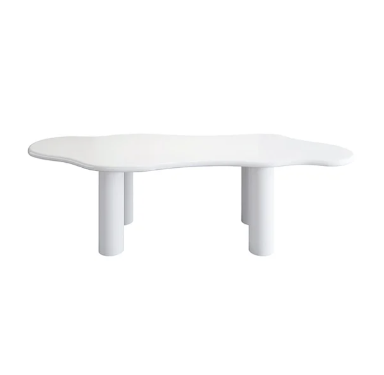 71" White Dining Table 6 Seater Japandi Irregular Dining Room Table 4-Leg