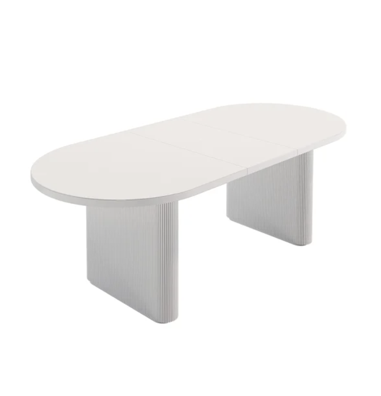 1600mm-2000mm Oval Extendable White Dining Table Butterfly Leaf 6 Seater