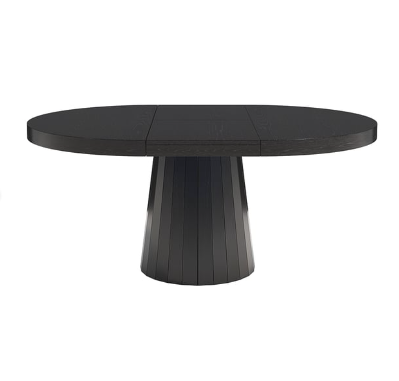 Japandi 1000mm-1400mm Extendable Dining Table 6-Seater Black Oval&Round Pedestal