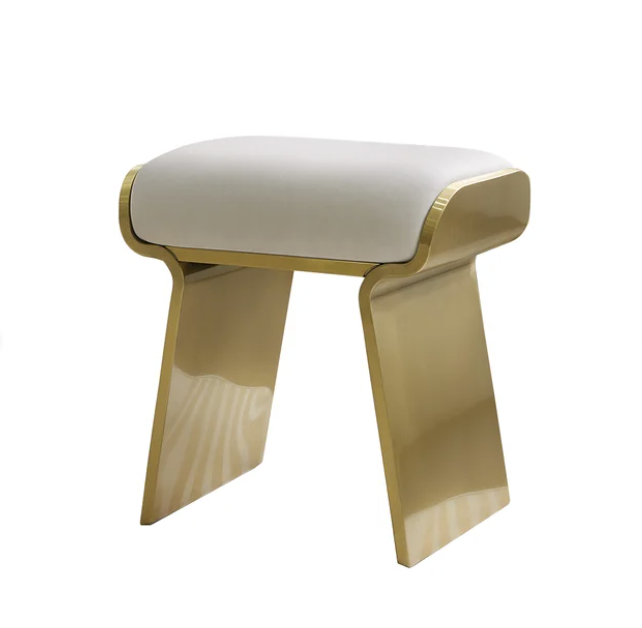 Upart Modern Beige Backless Vanity Stool Leath-aire Upholstery Stainless Steel Frame