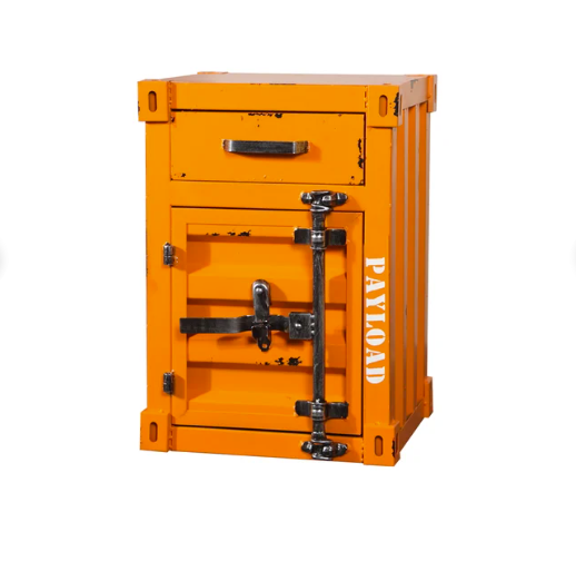 Table de chevet rétro orange Loft industriel avec porte et tiroir