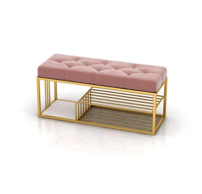 39.4'' Velvet Upholstered Entryway Bench with Storage Bed Bench in Pink