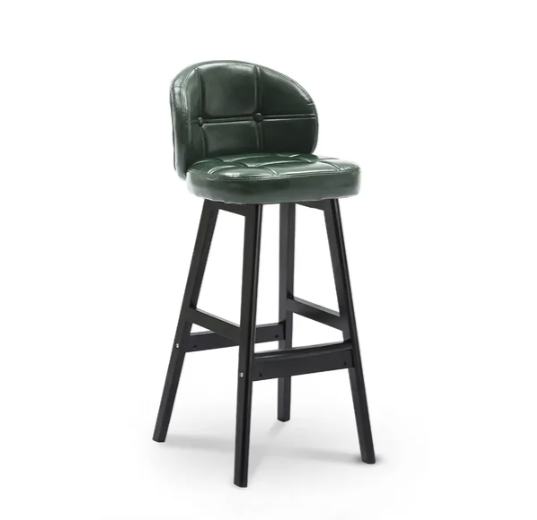 Green PU Leather Bar Height Rustic Bar Stools Set of 2 Tufted Curved Back
