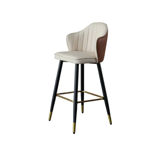 Beige Modern Bar Stool Height Upholstered Chair with PU Leather