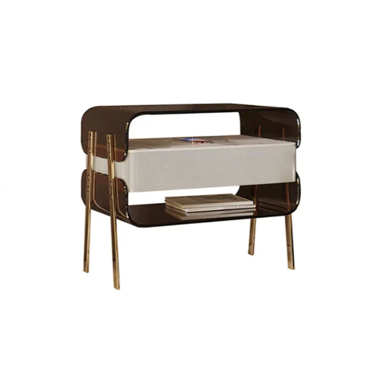 Moderner beleuchteter brauner Nachttisch mit kabelloser Ladestation Acryl-Nachttisch