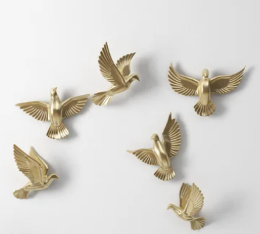 6 Pieces Set Gold Flocking Birds Modern Wall Decor Set for Living Room - DIY Combination