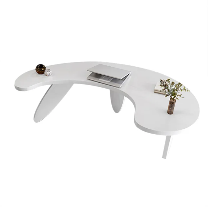 55.1" Modern White Curved Desk Wooden Home Office Desk with 3 Oval Legs