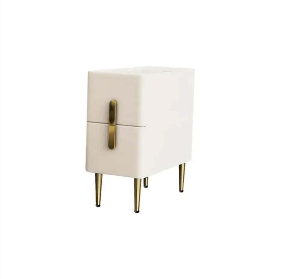 Inarrow Modern Beige Nightstand Bedside Table with 2 Drawers in Gold Legs