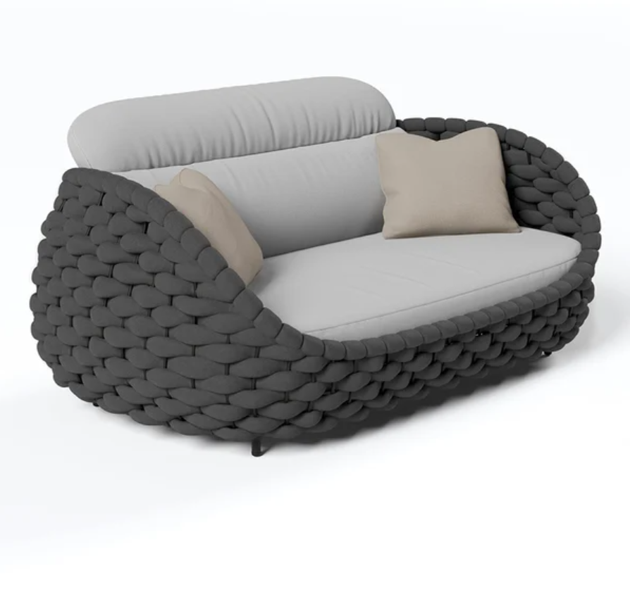 3-Sitzer Modernes gewebtes Textilene RopeGartensofa inkl. abnehmbarem Kissen in Schwarz