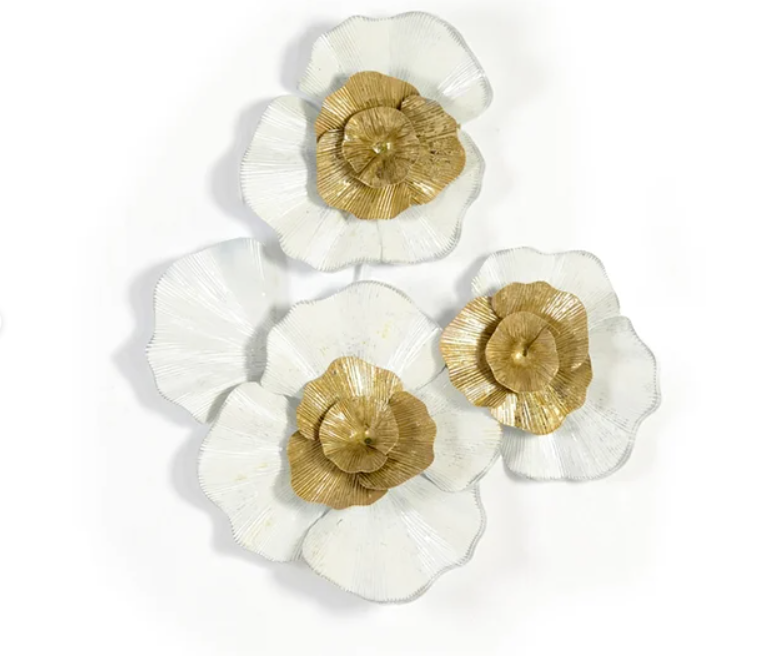 23.6" x 27.6" Modern Metal Flower Wall Decor Home Wall Art in Gold & White Living Room