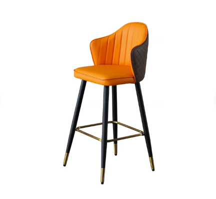 Taburete de bar moderno color naranja silla tapizada con cuero sintético