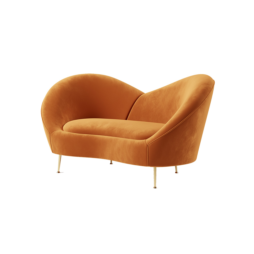 Velvet gebogenes Sofa, kleines 3-Sitzer-Sofa mit gebogenem Rückenpolster in Orange