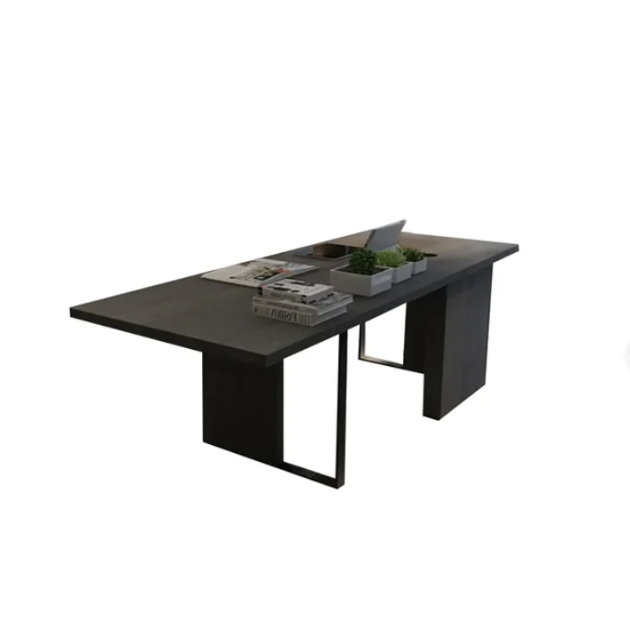 55.1" Black Rectangular Computer Desk with Drawer & Solid Wood Top
