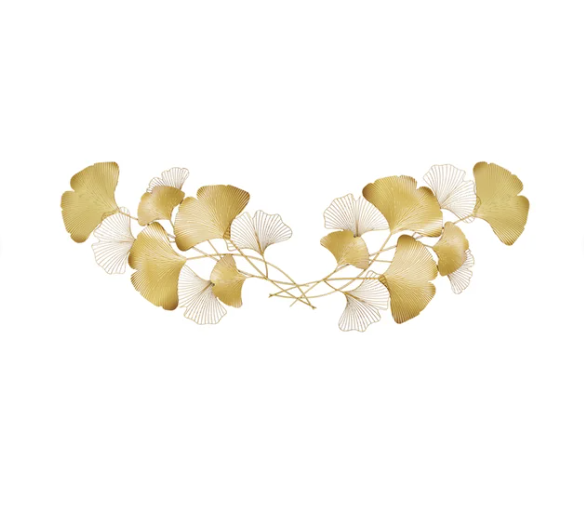2 Pieces Modern Metal Ginkgo Leaves Wall Decor For Living Room Home Hanging Art in Gold