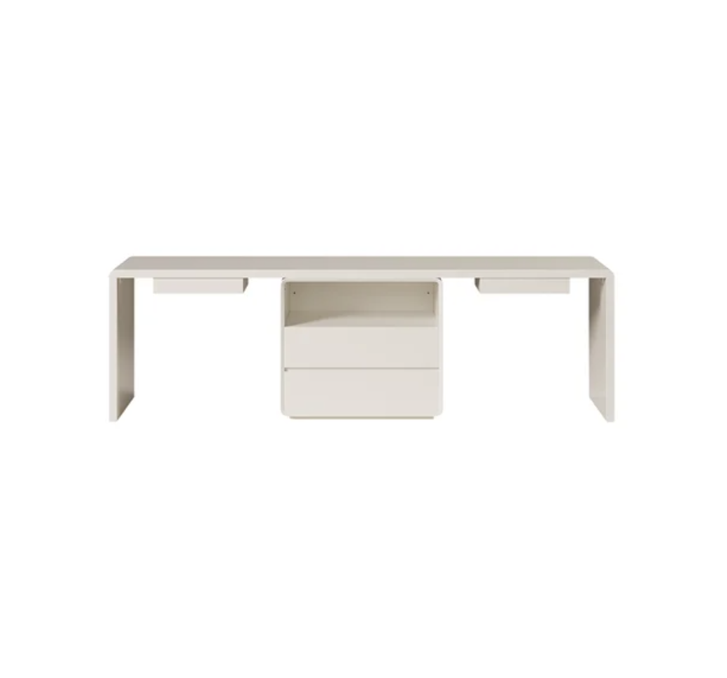 2400 mm großer Doppelschreibtisch für zwei Personen, moderner weißer rechteckiger Schreibtisch mit 4 Schubladen und 1 Schrank