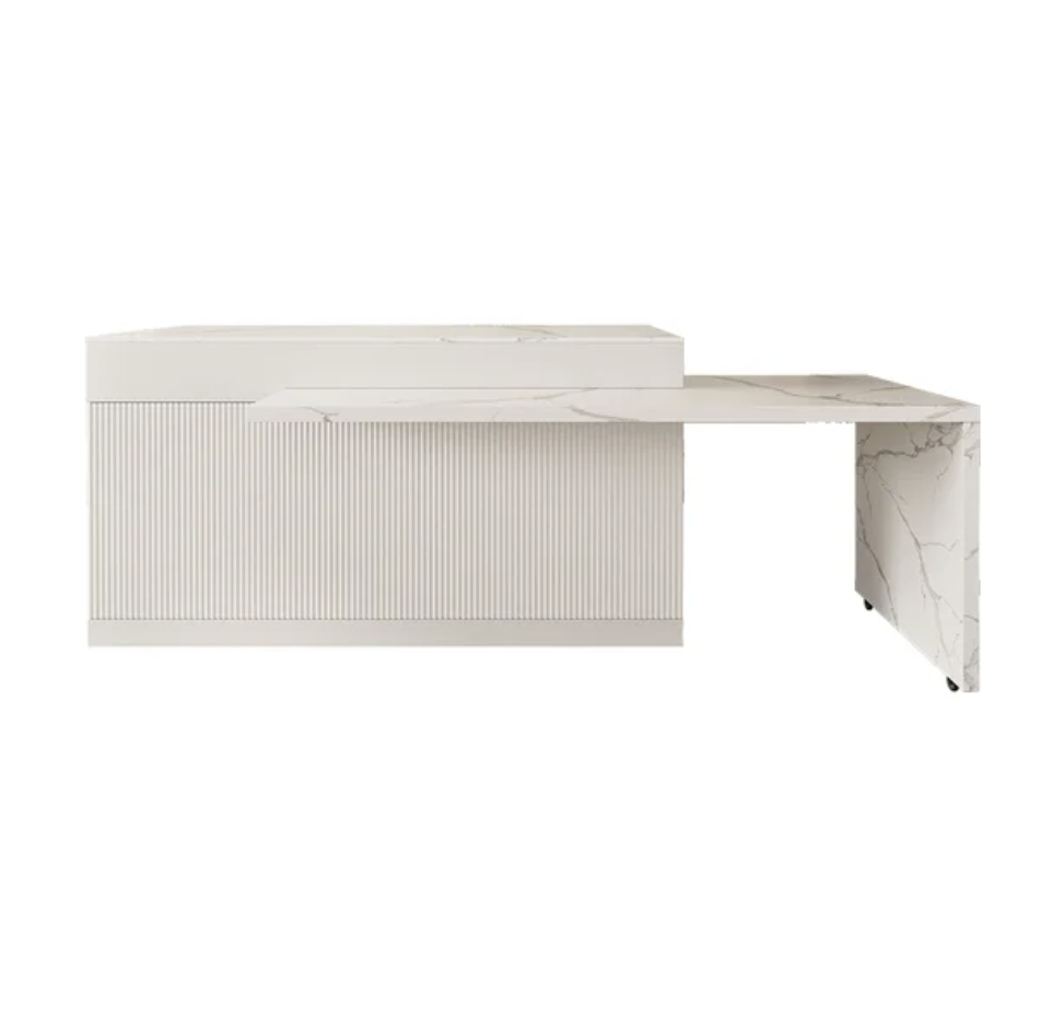 2050 mm — 2680 mm ausziehbarer Küchenschrank mit Türen und Schubladen, weiße Oberseite mit Marmormuster