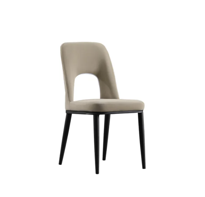 Silla de comedor moderna de color caqui con respaldo de lazo, silla sin brazos de acero al carbono en negro (juego de 2)