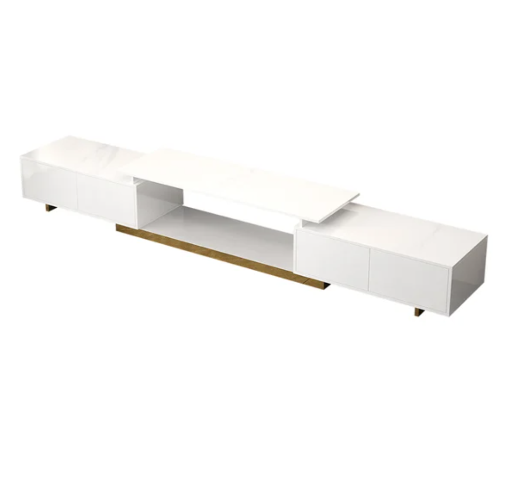Mordelle Modern Rectangle Glossy White Extendable TV Stand Storage for 65 to 85 inch TV